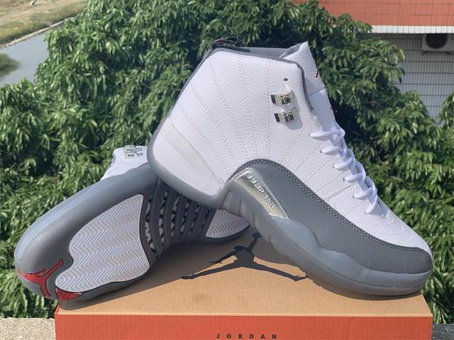 Air Jordan 12 Men's Basketball Shoes Dark Grey White Detail;